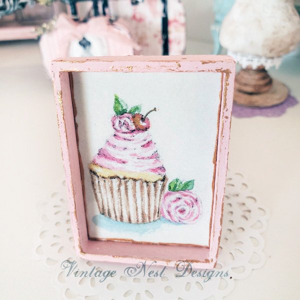 Cake No.4:1 Dollhouse Miniature Handmade Wooden Framed Art image 0