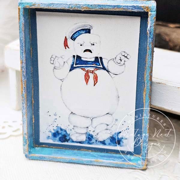 Stay Puft No.1:1 Dollhouse Miniature Handmade Wooden Framed Art image 2