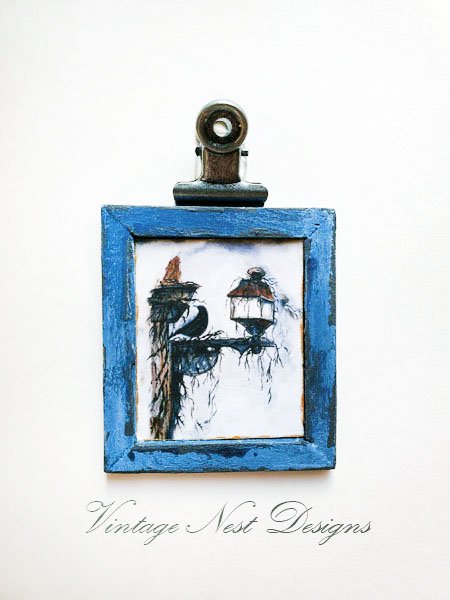 Crow Lantern No.1:4 Dollhouse Miniature Handmade Wooden Framed Art image 2
