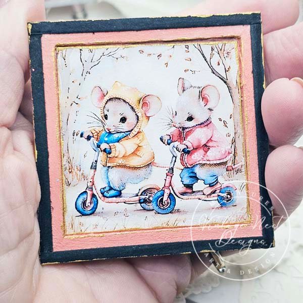 Nursery Mice No.1:3 Dollhouse Miniature Handmade Wooden Framed Art image 4