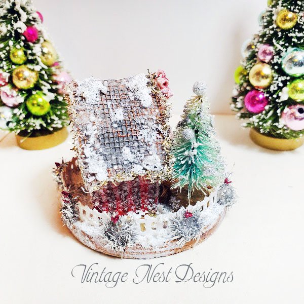 Christmas Putz Glitter Holiday Barn No.3 Handmade Miniature image 2