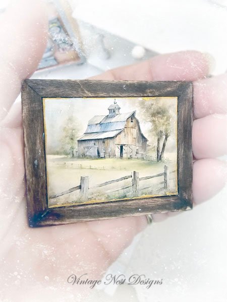 Old Country Barn No.1:1 Dollhouse Miniature Handmade Wooden Framed Art image 3