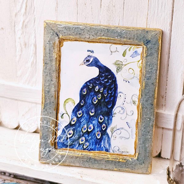 Peacock No.1:3 Dollhouse Miniature Handmade Wooden Framed image 1