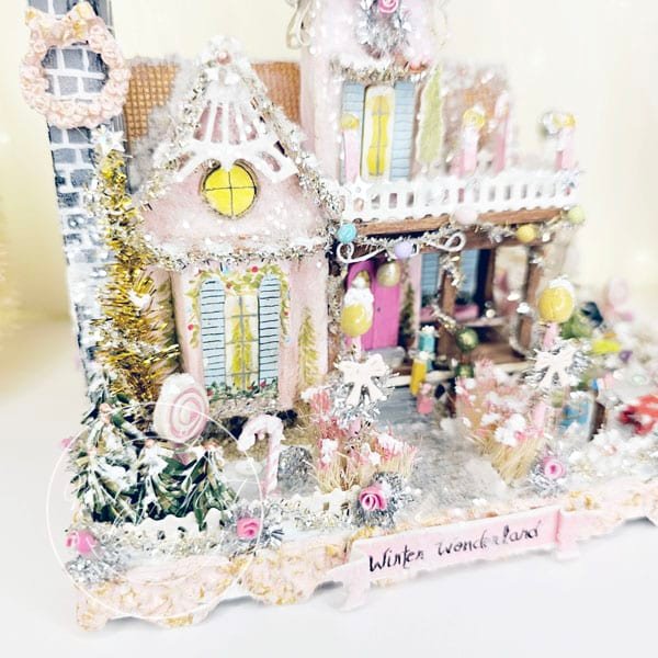 Miniature Christmas Victorian Mansion No.3 Putz Glitter Holiday Handmade One of a Kind image 0