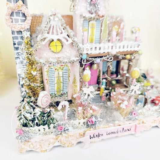 Miniature Christmas Victorian Mansion No.3 Putz Glitter Holiday Handmade One of a Kind image 0