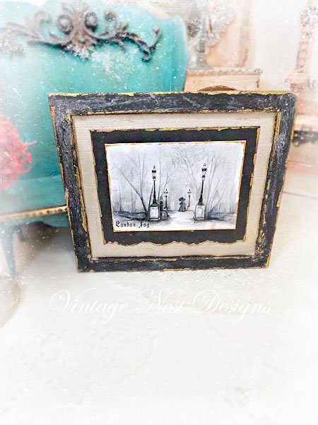 London Fog No.1:4 Dollhouse Miniature Handmade Wooden Framed Art image 2