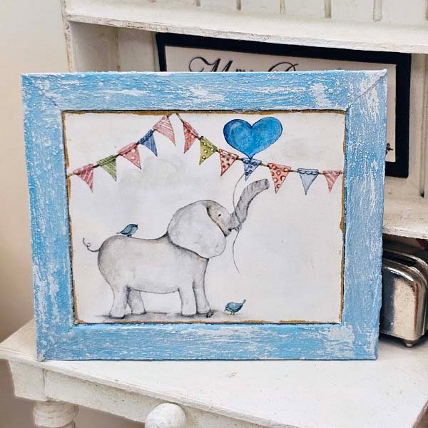 Baby Elephant No.1:1 Dollhouse Miniature Handmade Wooden Framed Art image 2