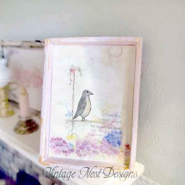 Birds Feathered No.1:1 Dollhouse Miniature Handmade Wooden Framed Art image 2