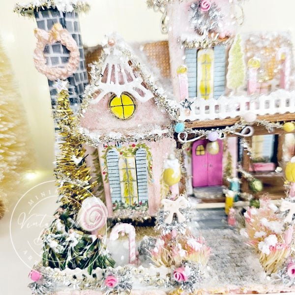 Miniature Christmas Victorian Mansion No.3 Putz Glitter Holiday Handmade One of a Kind image 10