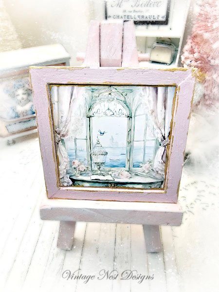Window Scene No.2:1 Dollhouse Miniature Handmade Wooden Framed Art image 4