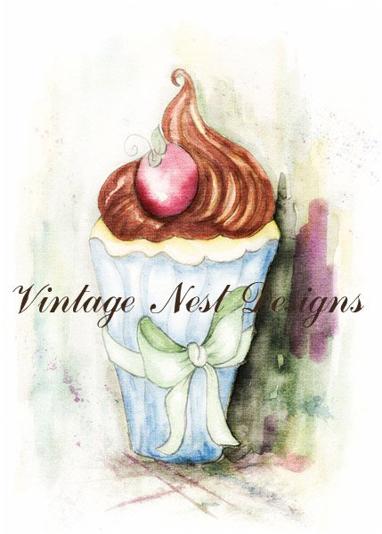 Cupcake No.1 Digital Prints Watercolor Painting image 0