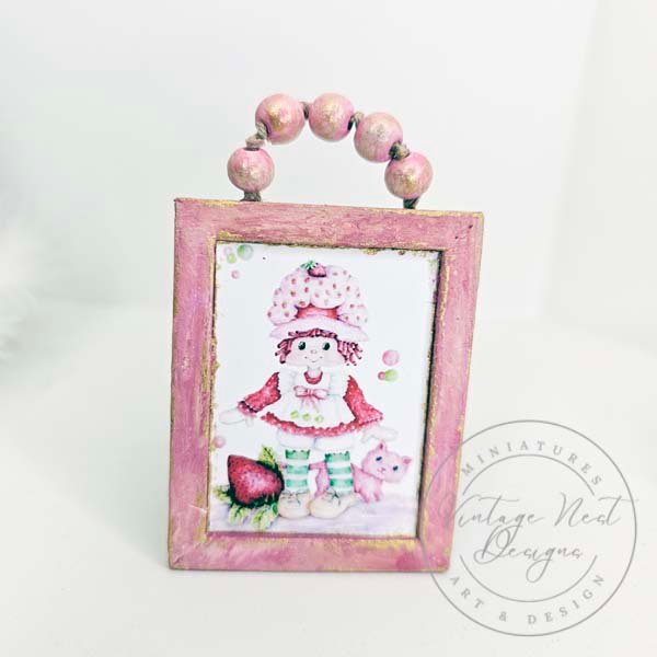 Strawberry Shortcake No.1:1 Dollhouse Miniature Handmade Wooden Framed Art image 8