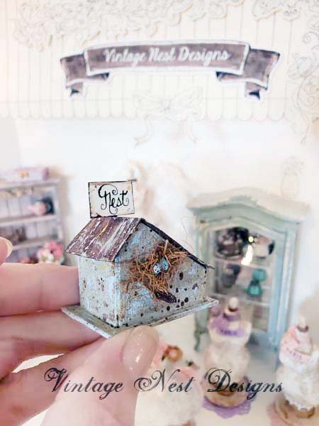 Bird Nest House Blue Speckled No.7 Dollhouse Miniature Handmade image 4
