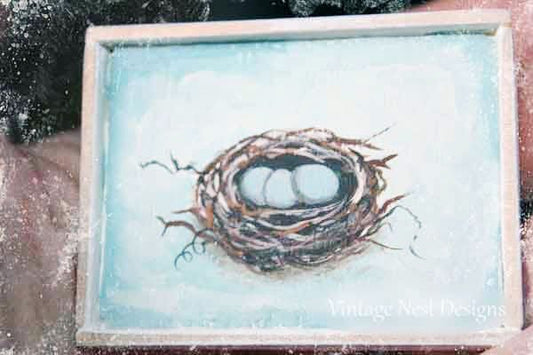 Bird Nest No.24:1 Dollhouse Miniature Handmade Wooden Framed Art image 0