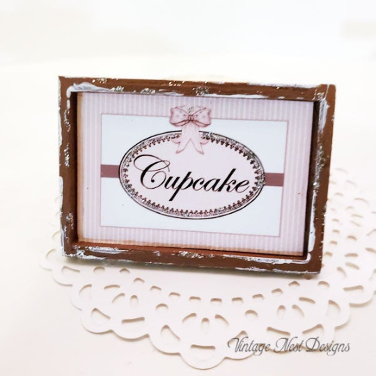 Cupcake Sign No.1:2 Dollhouse Miniature Handmade Wooden Framed Art image 0