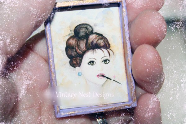Audrey Hepburn No.1:2 Dollhouse Miniature Handmade Wooden Framed Art image 3