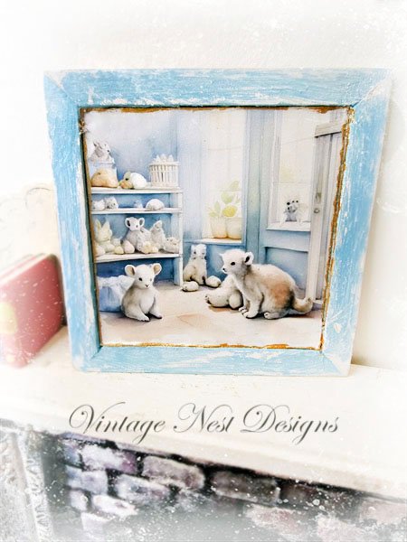 A Babies Room No.1:1 Dollhouse Miniature Handmade Wooden Framed Art image 0