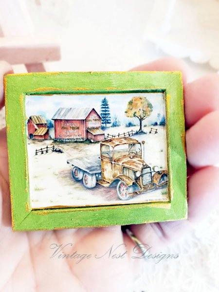 Model A Truck No.1:1 Dollhouse Miniature Handmade Wooden Framed Art image 2