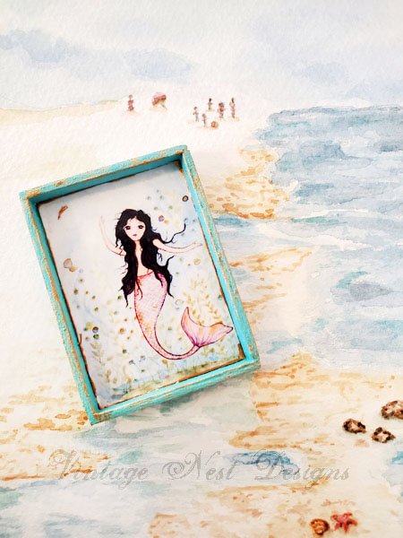 Under the Sea Mermaid No.1:1 Dollhouse Miniature Handmade Wooden Framed Art image 3