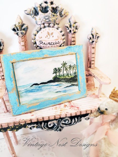 Ocean No.1:1 Dollhouse Miniature Handmade Wooden Framed Art image 0