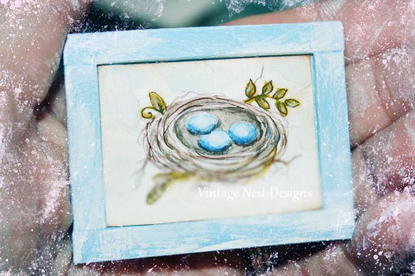 Bird Nest Art No.8:1 Dollhouse Miniature Handmade Framed image 1