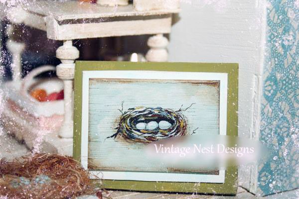 Bird Nest No.13 Dollhouse Miniature Handmade Wooden Framed Art image 0
