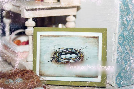 Bird Nest No.13 Dollhouse Miniature Handmade Wooden Framed Art image 0