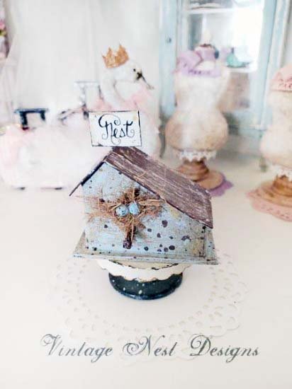 Bird Nest House Blue Speckled No.7 Dollhouse Miniature Handmade image 7