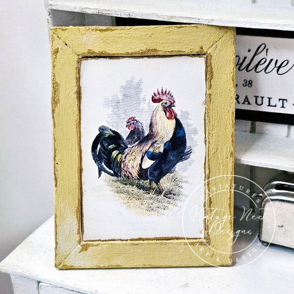 Rooster No.2:4 Dollhouse Miniature Handmade Wooden Framed Art image 1