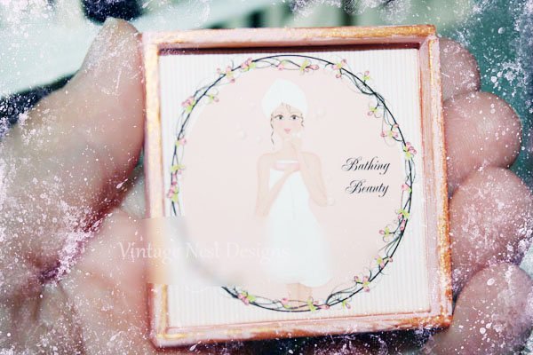 Bathing Beauty No.1:1 Dollhouse Miniature Handmade Wooden Framed Art image 2