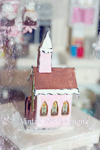Pink Putz Church No.3 Handmade Miniature image 3
