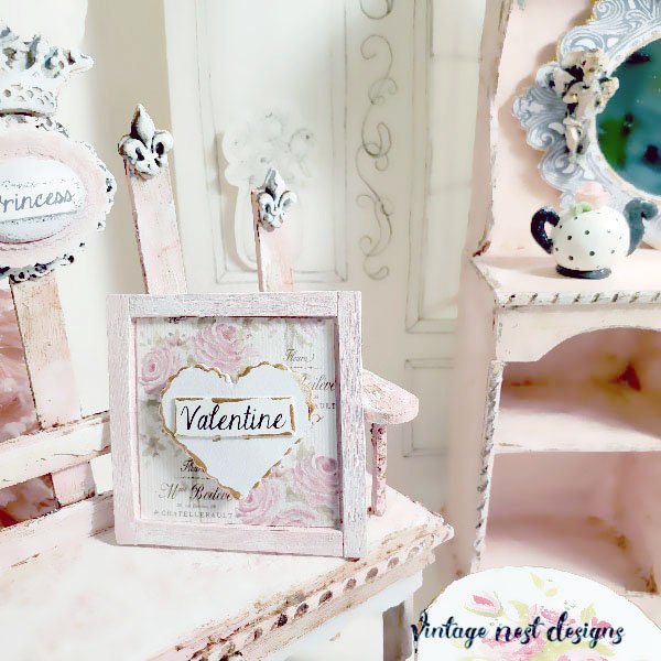 Valentine Lace Heart No.4 Dollhouse Miniature Handmade Framed Art image 6
