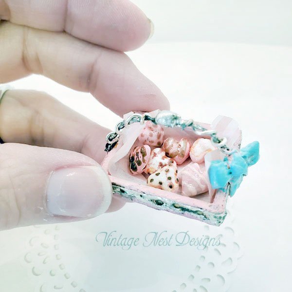 Valentine Cookies Basket No.1 Dollhouse Miniature Handmade image 1
