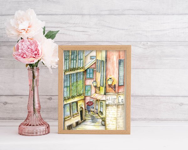 City Shopping No.1 Digital Print Watercolor Painting image 1
