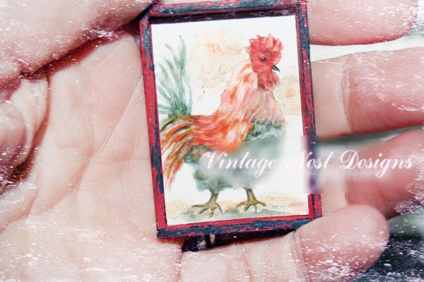 Rooster No.4:1 Dollhouse Miniature Handmade Wooden Framed Art image 3