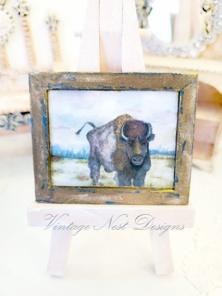 Buffalo No.1:1 Dollhouse Miniature Handmade Wooden Framed Art image 0