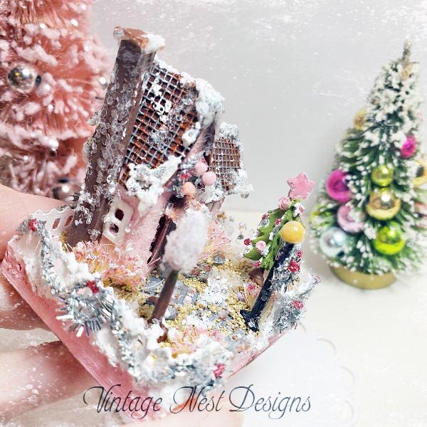 Christmas Putz Glitter Holiday House No.4 Handmade image 3