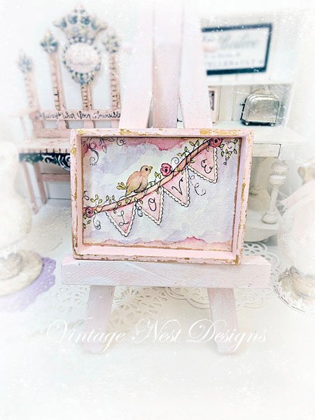 Love Bird No.1:5 Dollhouse Miniature Handmade Framed Wooden Art image 2