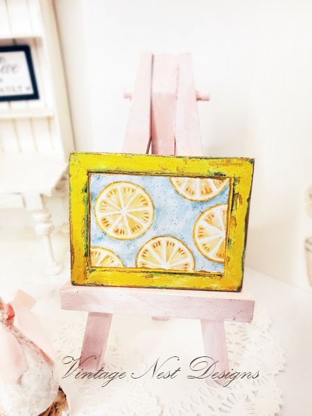 Lemons No.2:1 Dollhouse Miniature Handmade Wooden Framed Art image 6