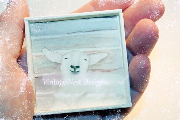 Sheep No.3:1 Dollhouse Miniature Handmade Wooden Framed Art image 0