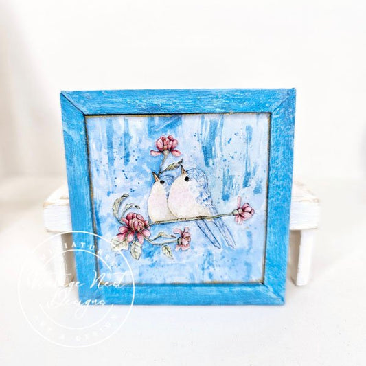 Two Tweets No.1:2 Dollhouse Miniature Handmade Wooden Framed Art image 0