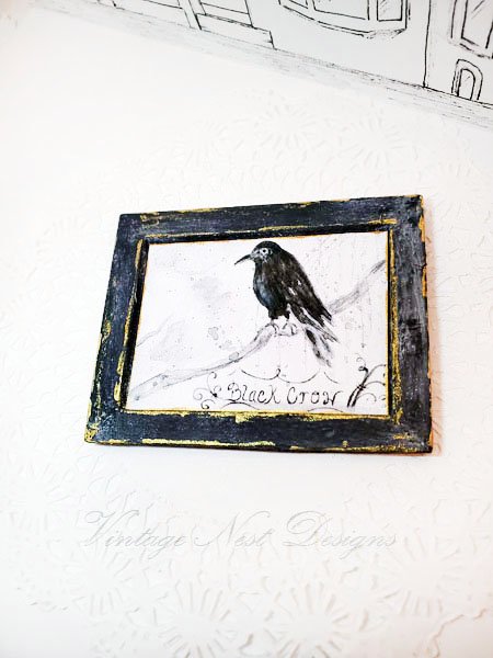 Black Crow No.1:2 Dollhouse Miniature Handmade Wooden Framed Art image 3