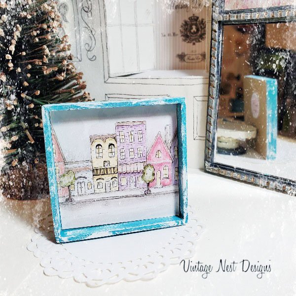 City Life Drawing No.1:1 Dollhouse Miniature Handmade Framed Art image 1