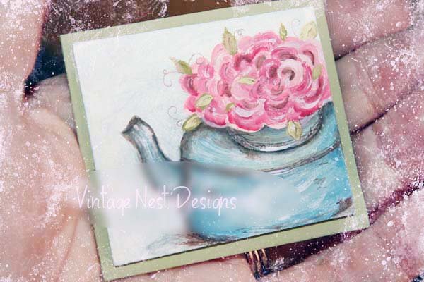 Tea Kettle No.1 Dollhouse Miniature Handmade Original Painting image 1