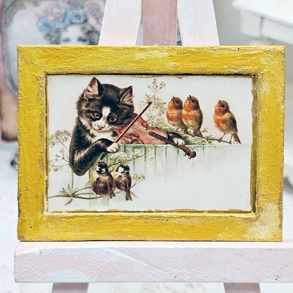 The Cat & The Fiddle No.1:2 Dollhouse Miniature Handmade Wooden Framed Art image 3