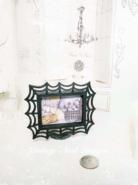Pumpkins in the Woods No.1:1 Dollhouse Miniature Handmade Wooden Framed Art image 0