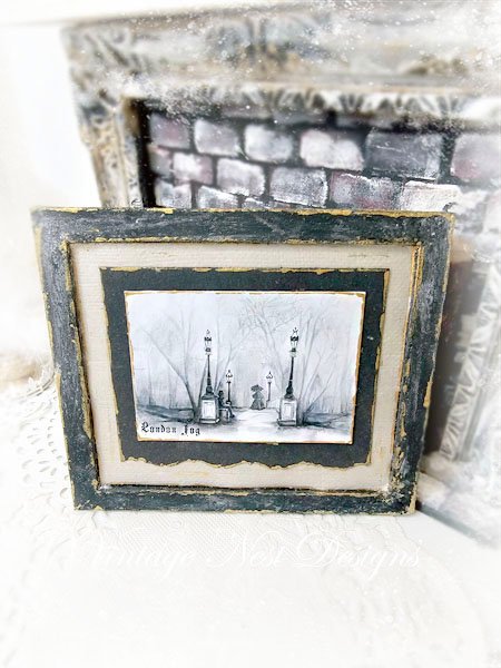 London Fog No.1:4 Dollhouse Miniature Handmade Wooden Framed Art image 0