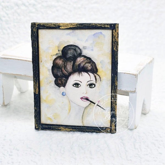 Audrey Hepburn No.1:3 Dollhouse Miniature Handmade Wooden Framed Art image 0