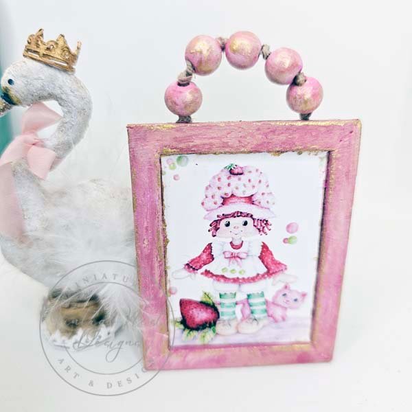 Strawberry Shortcake No.1:1 Dollhouse Miniature Handmade Wooden Framed Art image 2