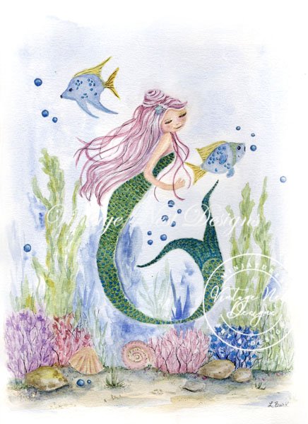 Mermaid No.4 Fine Art Original Watercolor Painting image 0